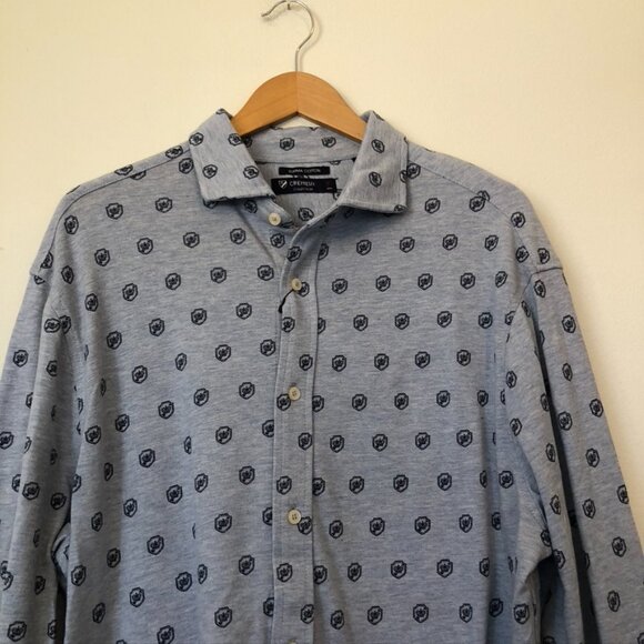 NEW NWT DANIEL CREMIEUX Mens Blue Heather Navy Crown Crest Print Button Down XL - Picture 2 of 13